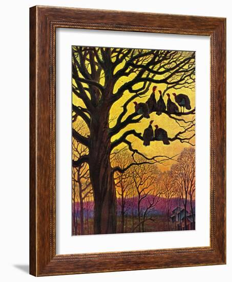 "Wild Turkeys Roosting,"November 1, 1938-Paul Bransom-Framed Giclee Print