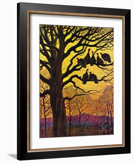 "Wild Turkeys Roosting,"November 1, 1938-Paul Bransom-Framed Giclee Print