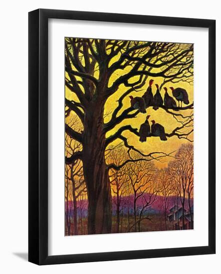 "Wild Turkeys Roosting,"November 1, 1938-Paul Bransom-Framed Giclee Print