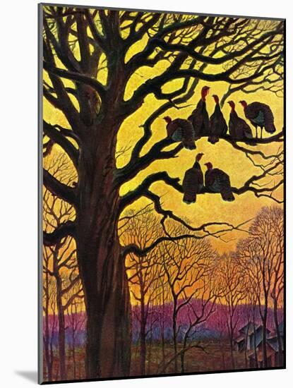 "Wild Turkeys Roosting,"November 1, 1938-Paul Bransom-Mounted Giclee Print