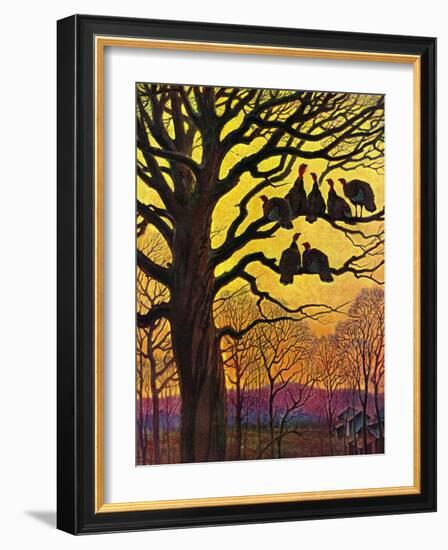 "Wild Turkeys Roosting,"November 1, 1938-Paul Bransom-Framed Giclee Print