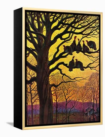 "Wild Turkeys Roosting,"November 1, 1938-Paul Bransom-Framed Premier Image Canvas
