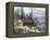 Wilderness Log Cabin of Pioneers Who Travel by River-null-Framed Premier Image Canvas