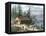 Wilderness Log Cabin of Pioneers Who Travel by River-null-Framed Premier Image Canvas