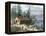 Wilderness Log Cabin of Pioneers Who Travel by River-null-Framed Premier Image Canvas