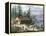 Wilderness Log Cabin of Pioneers Who Travel by River-null-Framed Premier Image Canvas