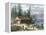 Wilderness Log Cabin of Pioneers Who Travel by River-null-Framed Premier Image Canvas