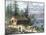 Wilderness Log Cabin of Pioneers Who Travel by River-null-Mounted Giclee Print