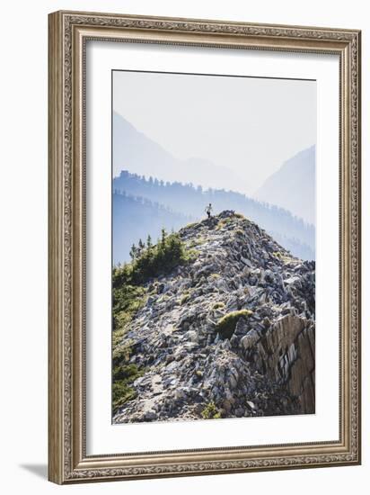 Wildfire Smoke Across Backdrop, Jacki Arevalo Rikes (Run/Hikes) Brighton Ridge, Wasatch Ridge, Utah-Louis Arevalo-Framed Photographic Print