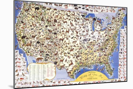 Wildlife And Game Map Of The United States-Ira Moss-Mounted Art Print