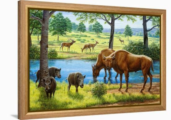 Wildlife of the Pleistocene Era-Mauricio Anton-Framed Premier Image Canvas