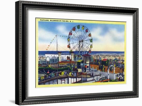 Wildwood-by-the-Sea, New Jersey - View of Playland, Ferris Wheel-Lantern Press-Framed Premium Giclee Print