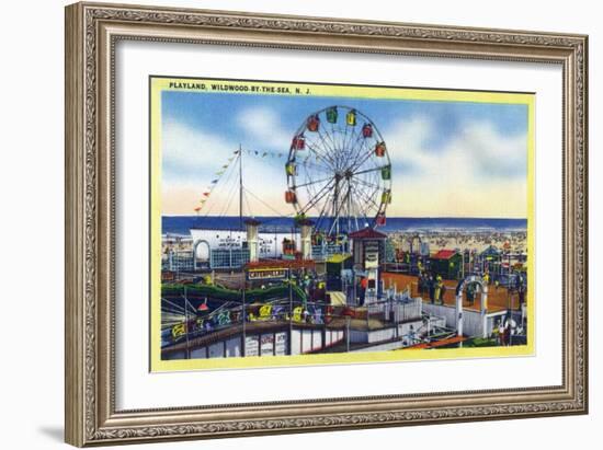 Wildwood-by-the-Sea, New Jersey - View of Playland, Ferris Wheel-Lantern Press-Framed Art Print