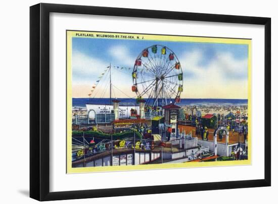 Wildwood-by-the-Sea, New Jersey - View of Playland, Ferris Wheel-Lantern Press-Framed Art Print