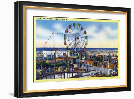 Wildwood-by-the-Sea, New Jersey - View of Playland, Ferris Wheel-Lantern Press-Framed Art Print