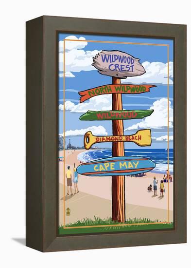 Wildwood Crest, New Jersey - Destination Sign-Lantern Press-Framed Stretched Canvas