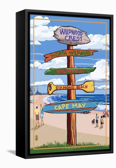 Wildwood Crest, New Jersey - Destination Sign-Lantern Press-Framed Stretched Canvas