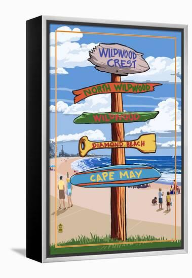 Wildwood Crest, New Jersey - Destination Sign-Lantern Press-Framed Stretched Canvas