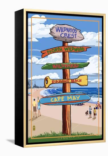 Wildwood Crest, New Jersey - Destination Sign-Lantern Press-Framed Stretched Canvas