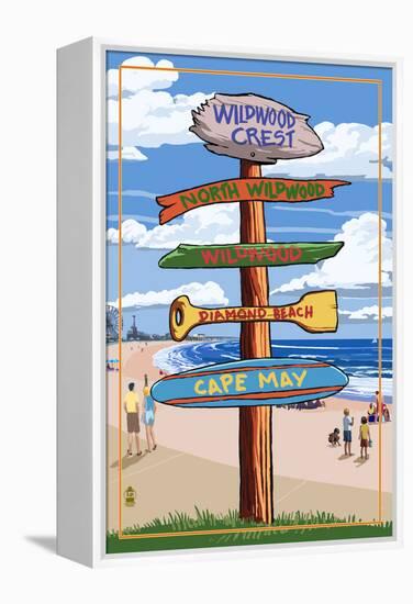 Wildwood Crest, New Jersey - Destination Sign-Lantern Press-Framed Stretched Canvas