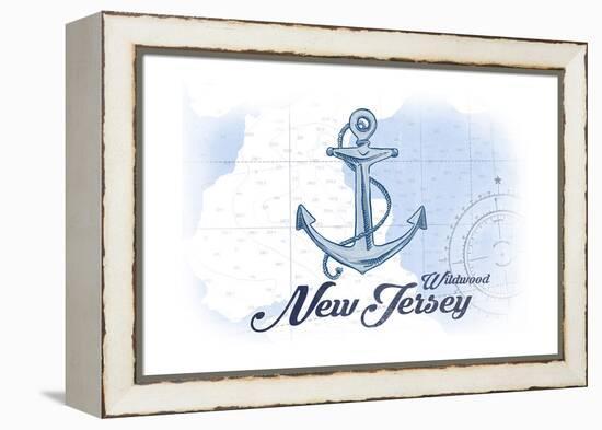 Wildwood, New Jersey - Anchor - Blue - Coastal Icon-Lantern Press-Framed Stretched Canvas