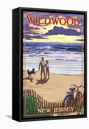 Wildwood, New Jersey - Beach and Sunset-Lantern Press-Framed Stretched Canvas