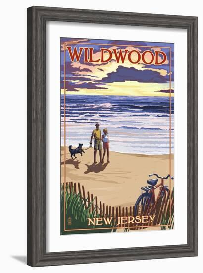 Wildwood, New Jersey - Beach and Sunset-Lantern Press-Framed Art Print