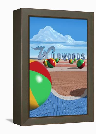 Wildwood, New Jersey - Beach Balls and Sign-Lantern Press-Framed Stretched Canvas