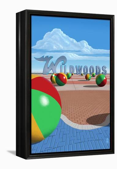 Wildwood, New Jersey - Beach Balls and Sign-Lantern Press-Framed Stretched Canvas