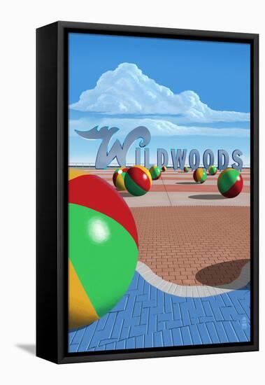 Wildwood, New Jersey - Beach Balls and Sign-Lantern Press-Framed Stretched Canvas