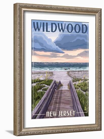 Wildwood, New Jersey - Beach Boardwalk Scene-Lantern Press-Framed Art Print