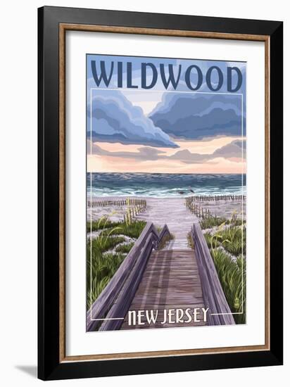 Wildwood, New Jersey - Beach Boardwalk Scene-Lantern Press-Framed Art Print