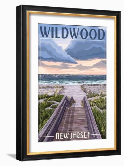 Wildwood, New Jersey - Beach Boardwalk Scene-Lantern Press-Framed Art Print