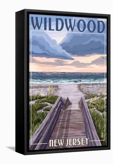 Wildwood, New Jersey - Beach Boardwalk Scene-Lantern Press-Framed Stretched Canvas