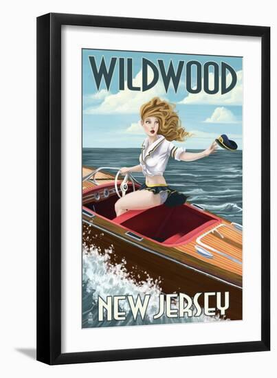 Wildwood, New Jersey - Boating Pinup Girl-Lantern Press-Framed Art Print