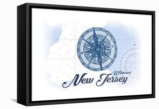 Wildwood, New Jersey - Compass - Blue - Coastal Icon-Lantern Press-Framed Stretched Canvas