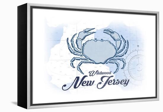 Wildwood, New Jersey - Crab - Blue - Coastal Icon-Lantern Press-Framed Stretched Canvas