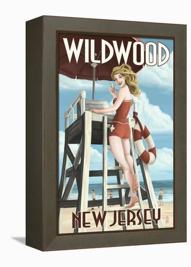 Wildwood, New Jersey - Lifeguard Pinup Girl-Lantern Press-Framed Stretched Canvas