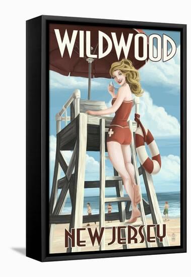 Wildwood, New Jersey - Lifeguard Pinup Girl-Lantern Press-Framed Stretched Canvas