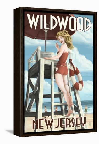 Wildwood, New Jersey - Lifeguard Pinup Girl-Lantern Press-Framed Stretched Canvas