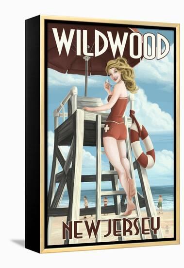 Wildwood, New Jersey - Lifeguard Pinup Girl-Lantern Press-Framed Stretched Canvas