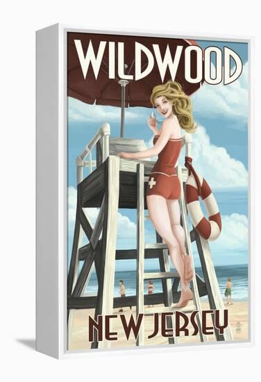 Wildwood, New Jersey - Lifeguard Pinup Girl-Lantern Press-Framed Stretched Canvas