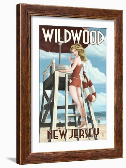 Wildwood, New Jersey - Lifeguard Pinup Girl-Lantern Press-Framed Premium Giclee Print