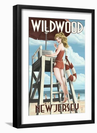 Wildwood, New Jersey - Lifeguard Pinup Girl-Lantern Press-Framed Premium Giclee Print