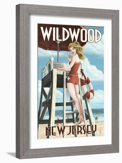 Wildwood, New Jersey - Lifeguard Pinup Girl-Lantern Press-Framed Art Print