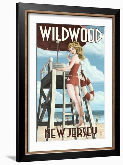 Wildwood, New Jersey - Lifeguard Pinup Girl-Lantern Press-Framed Art Print