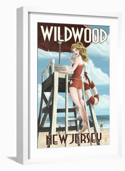 Wildwood, New Jersey - Lifeguard Pinup Girl-Lantern Press-Framed Art Print