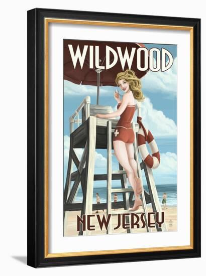 Wildwood, New Jersey - Lifeguard Pinup Girl-Lantern Press-Framed Art Print