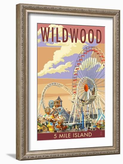 Wildwood, New Jersey - Pier and Sunset-Lantern Press-Framed Art Print