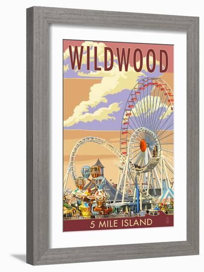 Wildwood, New Jersey - Pier and Sunset-Lantern Press-Framed Art Print